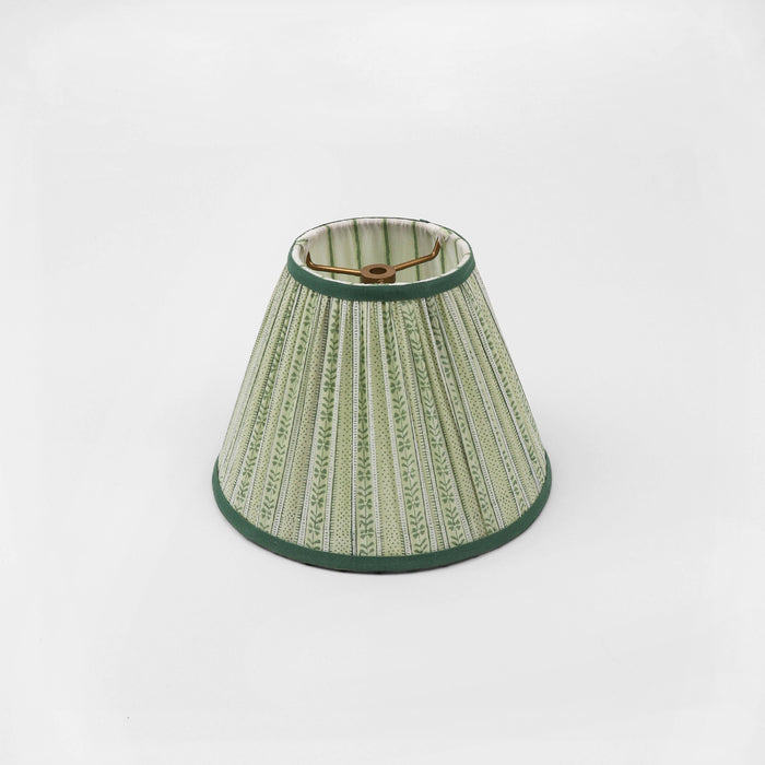 BLOCK PRINTED FABRIC PLEATED LAMPSHADE - GREEN FLORAL STRIPE