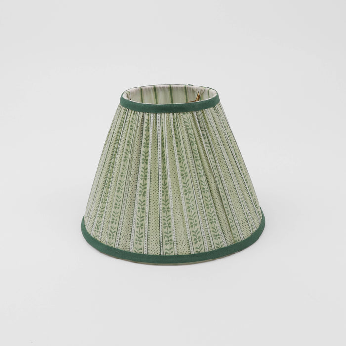 BLOCK PRINTED FABRIC PLEATED LAMPSHADE - GREEN FLORAL STRIPE