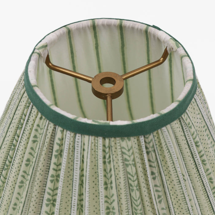 BLOCK PRINTED FABRIC PLEATED LAMPSHADE - GREEN FLORAL STRIPE