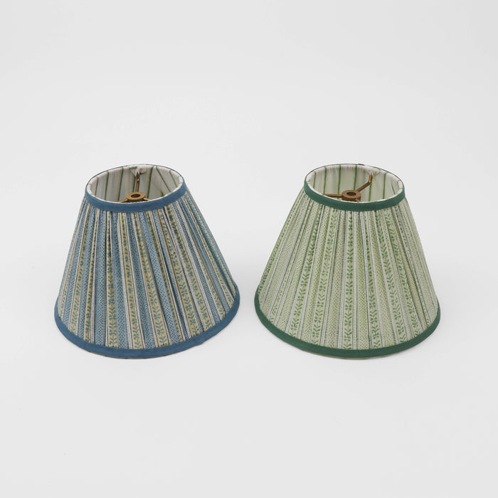 BLOCK PRINTED FABRIC PLEATED LAMPSHADE - GREEN FLORAL STRIPE