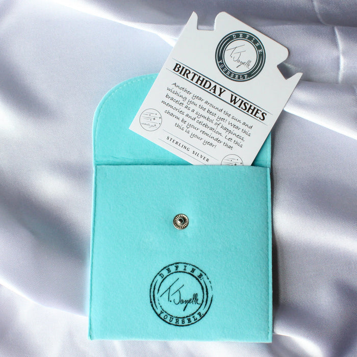 Blue Aquamarine Stone Bracelet with Birthday Wishes Sterling Silver Charm