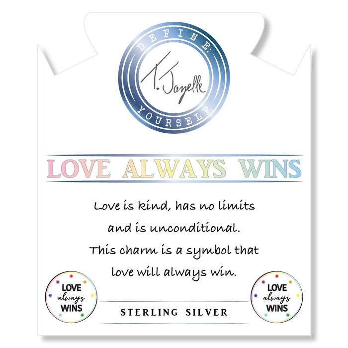 Blue Aquamarine Stone Bracelet with Love Always Wins Sterling Silver Charm