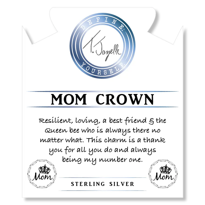 Blue Aquamarine Stone Bracelet with Mom Crown Sterling Silver Charm