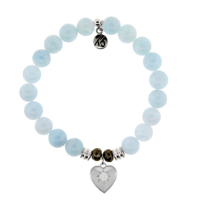 Blue Aquamarine Stone Bracelet with Self Love Sterling Silver Charm