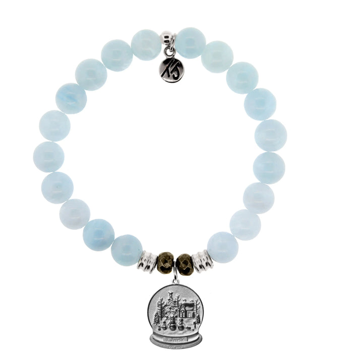 Blue Aquamarine Stone Bracelet with Winter Wonderland Sterling Silver Charm