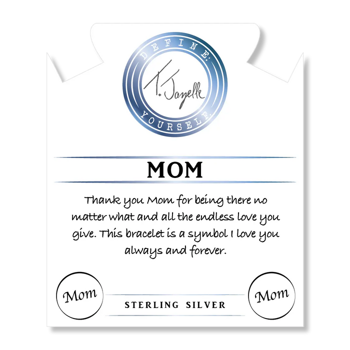Blue Quartzite Stone Bracelet with Mom Sterling Silver Charm