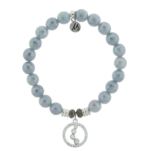 Blue Quartzite Stone Bracelet with One Step At A Time Sterling Silver Charm