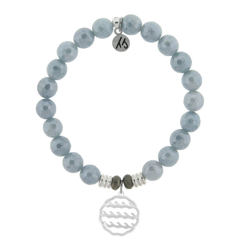 Blue Quartzite Gemstone Bracelet with Waves of Life Sterling Silver Charm Tiffany Jazelle