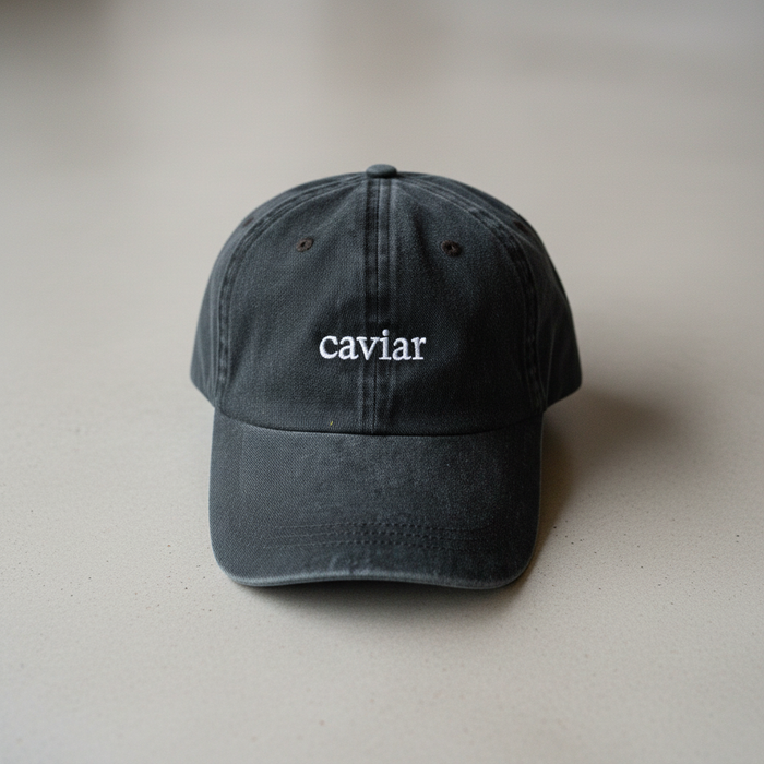 Caviar Embroidered Dad Cap flat lay overhead shot