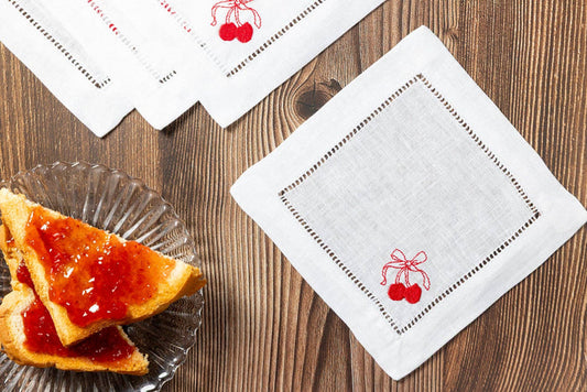 Cherries Tied with a Bow Coasters, set of four