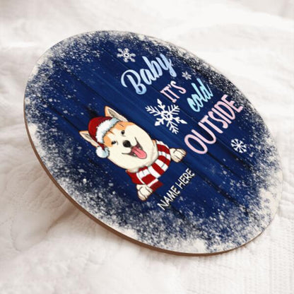 Christmas Door Decorations, Gifts For Dog Lovers, Baby It's Cold Outside Welcome Door Signs, Dark Blue Background , Dog Mom Gifts