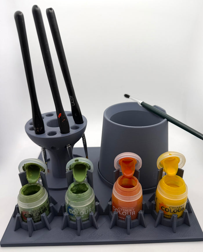 Citadel Paint Pot Holder & Brush Cleaning Station – Organiser for Warhammer Painting Setup