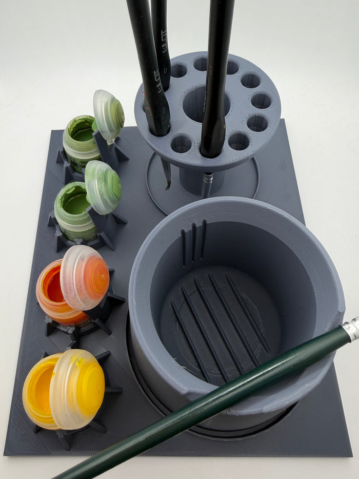 Citadel Paint Pot Holder & Brush Cleaning Station – Organiser for Warhammer Painting Setup