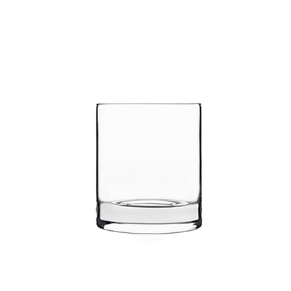 A clear Classico Water / Rocks glass by Luigi Bormioli on a white background