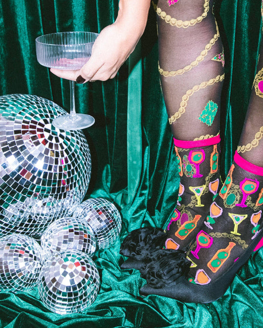 Cocktail Hour Black Sheer Crew Sock