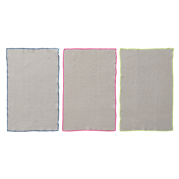 Cotton Blend Waffle Weave Tea Towel with Neon Trim
