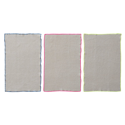 Cotton Blend Waffle Weave Tea Towel with Neon Trim