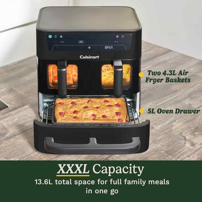 Cuisinart Tri Zone 13.6L Air Fryer & Oven | PFAS-Free | XXXL capacity | 3 Independent Cooking Zones