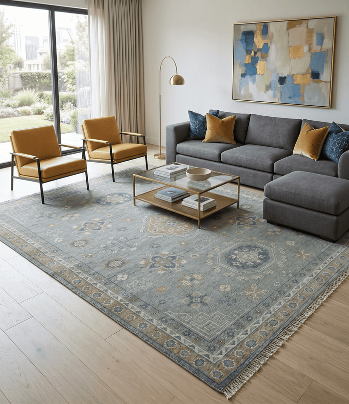 Custom Made Silver, Beige and Charcoal Traditional Hand knotted Mamluk design wool Area Rug - The Rug Decor