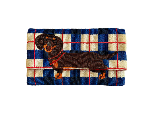 Dachshund Clutch Crossbody Plaid Beaded Bag Lily Posh