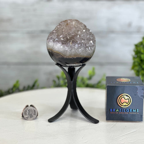Druzy Amethyst Sphere on a Metal Stand, 1.4 lbs & 7.1" Tall #5630-0042 - Brazil GemsBrazil GemsDruzy Amethyst Sphere on a Metal Stand, 1.4 lbs & 7.1" Tall #5630-0042Spheres5630-0042