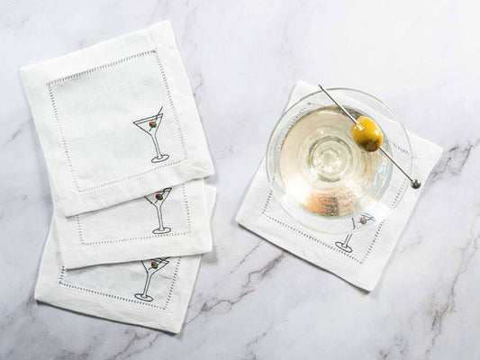 Embroidered Linen Cocktail Coasters, set of four- Martini