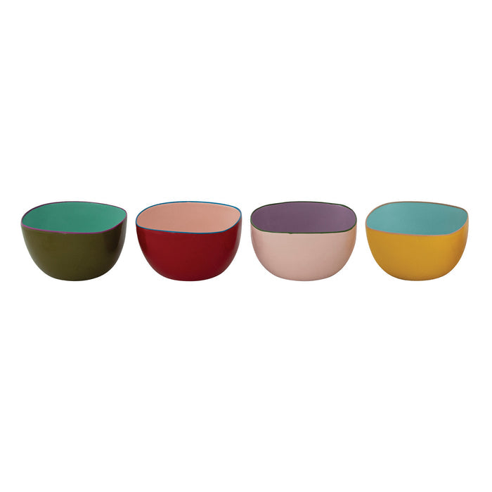 Enameled Stainless Steel Square Bowl with Colored Edge, 4 Colors