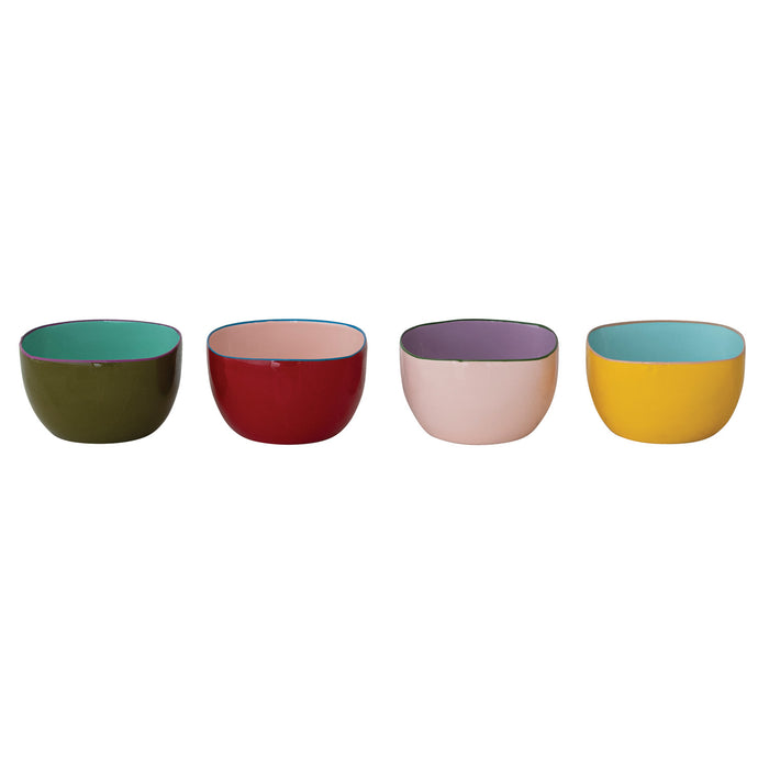 Enameled Stainless Steel Square Bowl with Colored Edge, 4 Colors