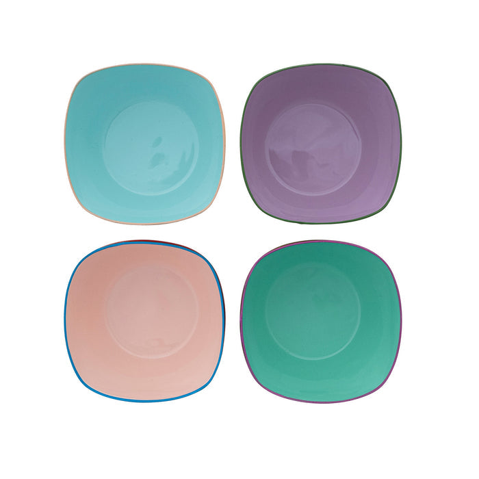 Enameled Stainless Steel Square Bowl with Colored Edge, 4 Colors