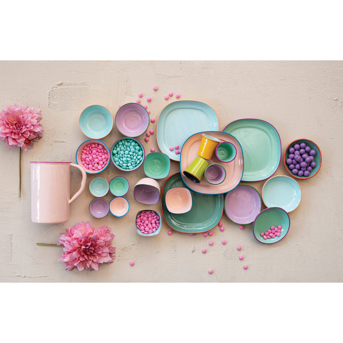 Enameled Stainless Steel Square Bowl with Colored Edge, 4 Colors
