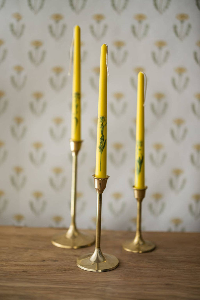 Floral Inlaid Tapered Candles in Yellow