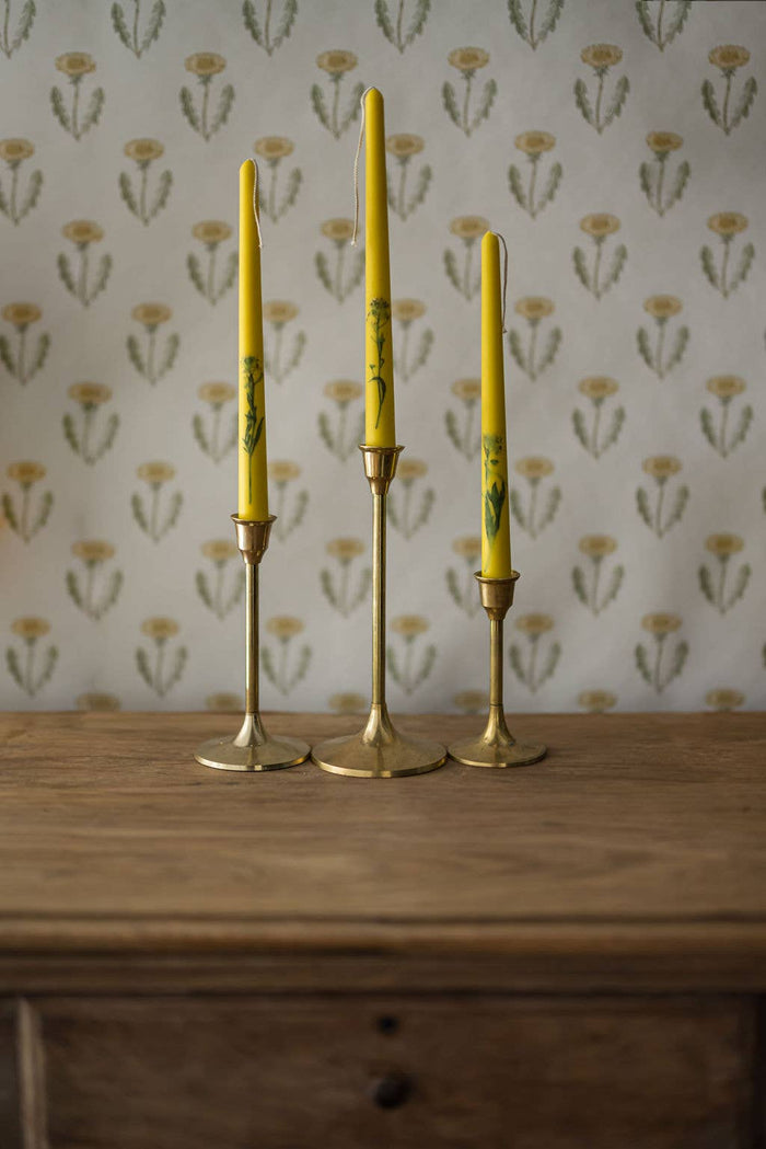 Floral Inlaid Tapered Candles in Yellow