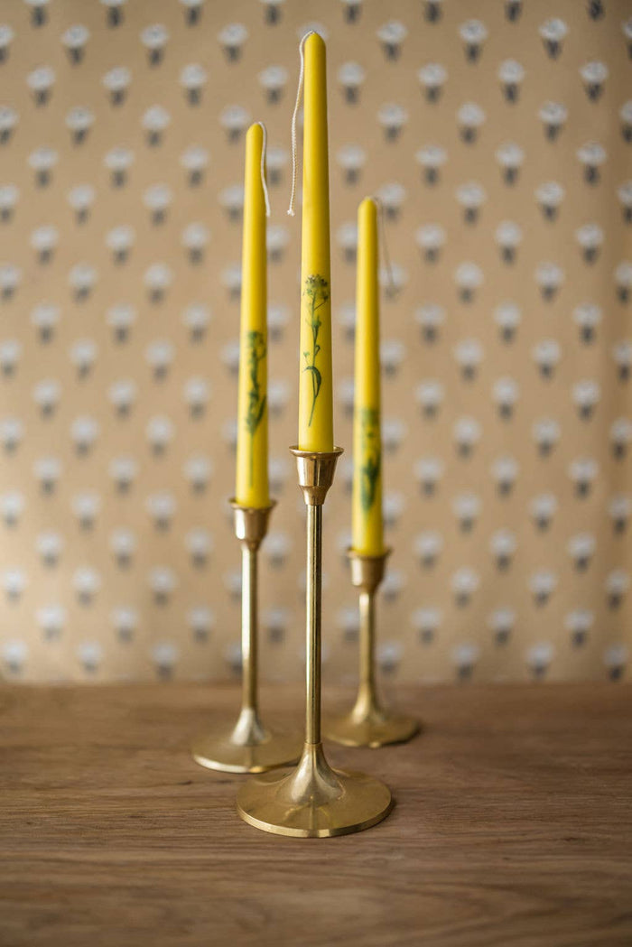 Floral Inlaid Tapered Candles in Yellow