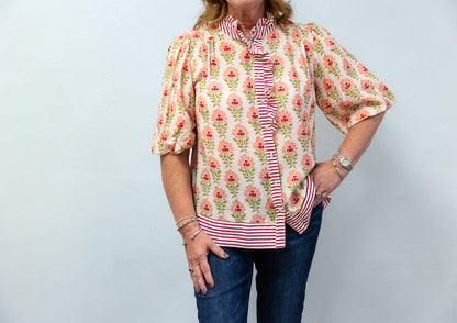 Fresh Picked Floral & Peach Striped Top