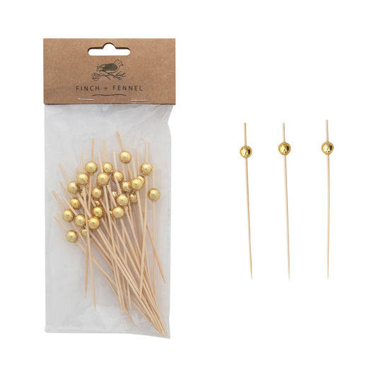 Gold Ball Bamboo Picks (Set of 50)