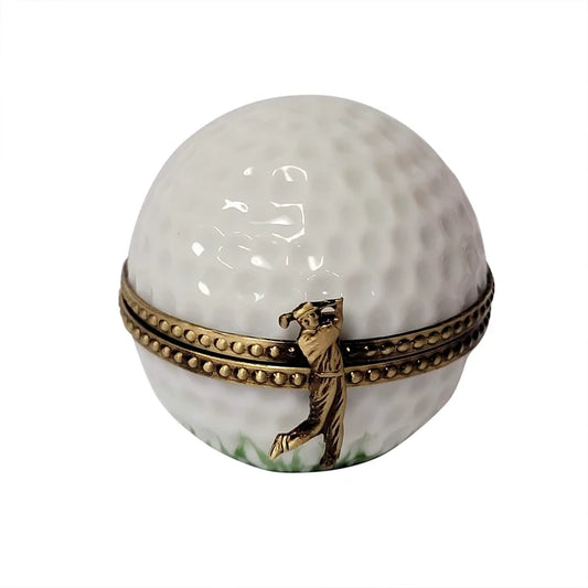 Golf Ball Limoges Box with Painted Flag Inside