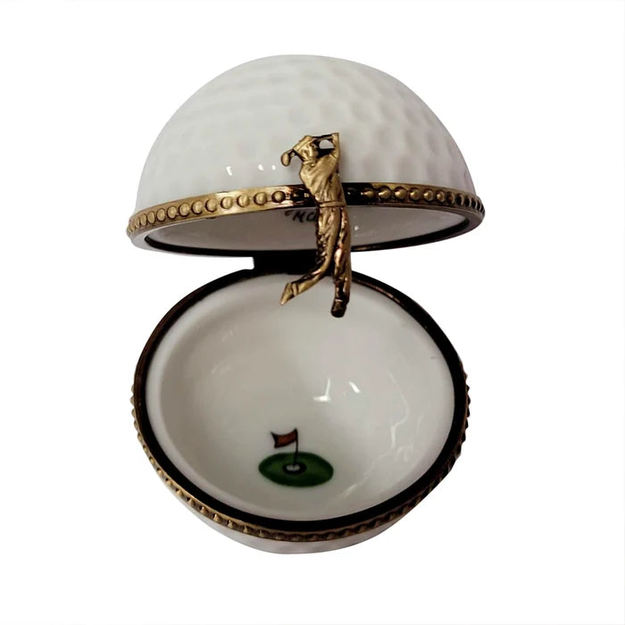 Golf Ball Limoges Box with Painted Flag Inside