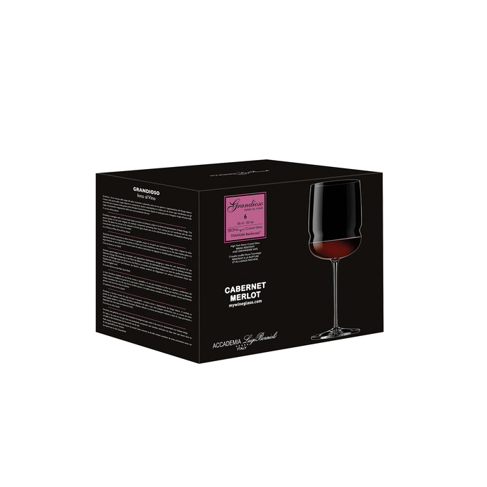 A black packaging box of Grandioso Merlot glasses on a white background