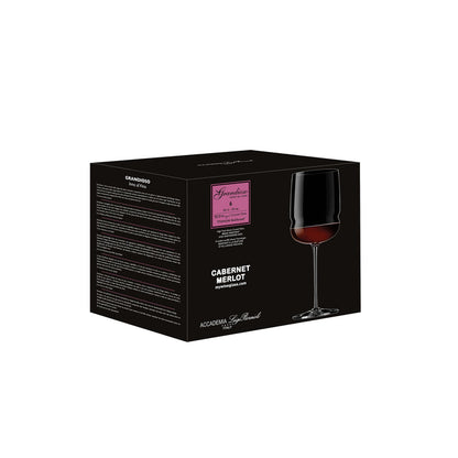 A black packaging box of Grandioso Merlot glasses on a white background
