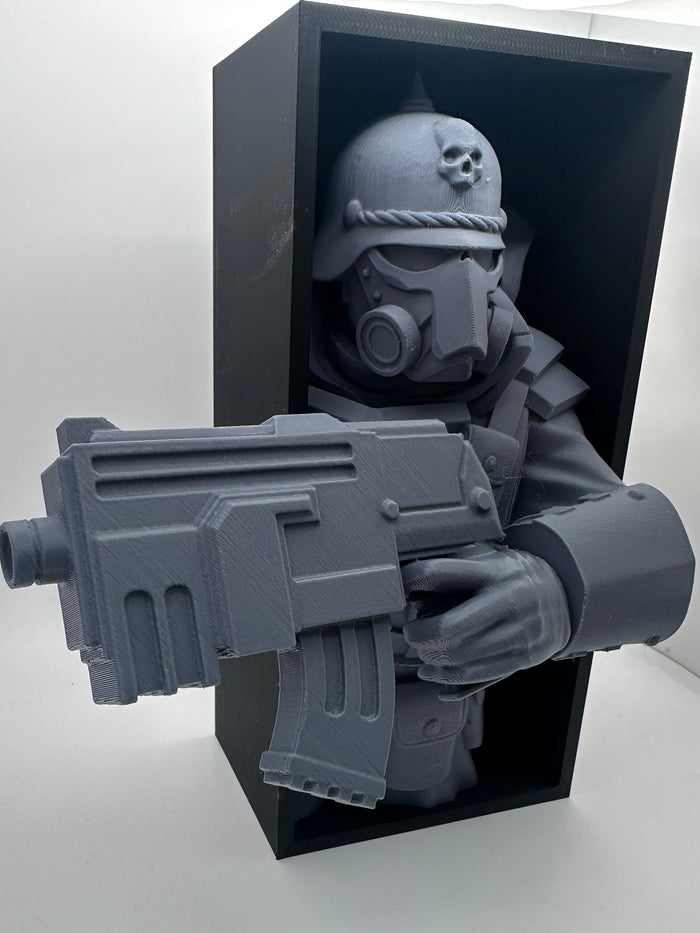 Grimdark Sci-Fi Soldier Book Nook – 3D Printed Paintable Shelf Display (uk delivery included)