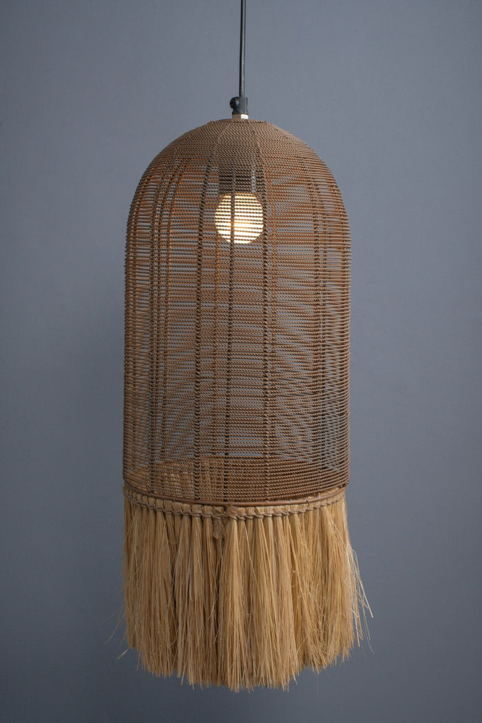 Hand Crafted Metal Wired Pendant Lamp with Natural Fiber Shade and Golden Finish - The Rug Decor