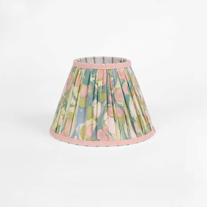 HAND MARBLED FABRIC PLEATED LAMPSHADE - MOSS PEBBLE