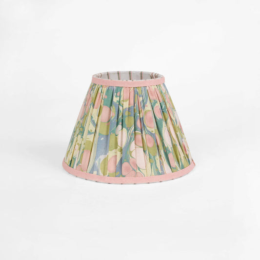HAND MARBLED FABRIC PLEATED LAMPSHADE - MOSS PEBBLE