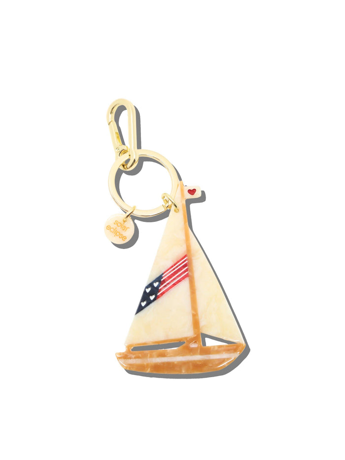 Hand-painted Americana Sailboat Bag Charm + Keychain | Eco-Friendly