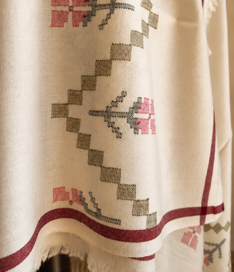 Handwoven Himdhara Bloom Merino Kullu Shawl - White