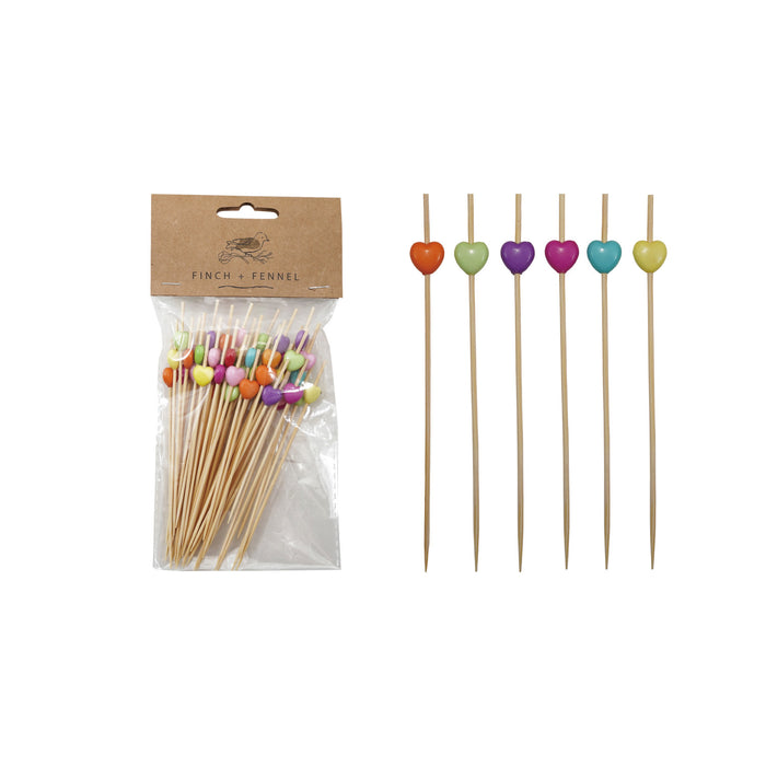 Heart Handle Bamboo Picks (Set of 50)