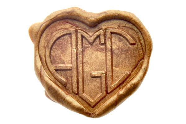 Heart Triple Initials Monogram Wax Seal Stamp - Backtozero B20 - 3 initials, 3initials, Copper Gold, Heart, signaturehandle, Three initials, Triple Initials