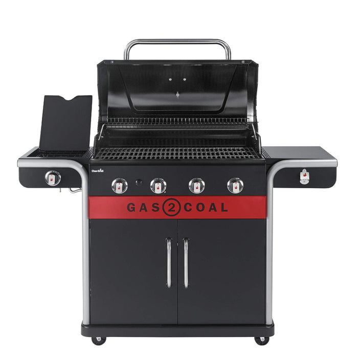 Hybrid Gas & Charcoal BBQ Grill with Cast Iron Grates & Temperature Gauge