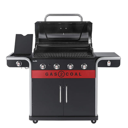 Hybrid Gas & Charcoal BBQ Grill with Cast Iron Grates & Temperature Gauge