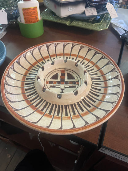 Vintage MCM Treasure Craft 10" Round Indian Ashtray Mid Century Modern BoHo